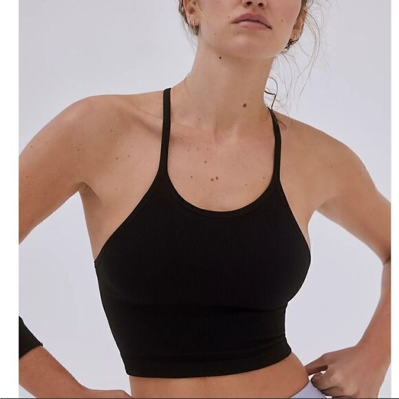 Free People Happiness Runs Solid Black Tank M/L - Picture 1 of 5